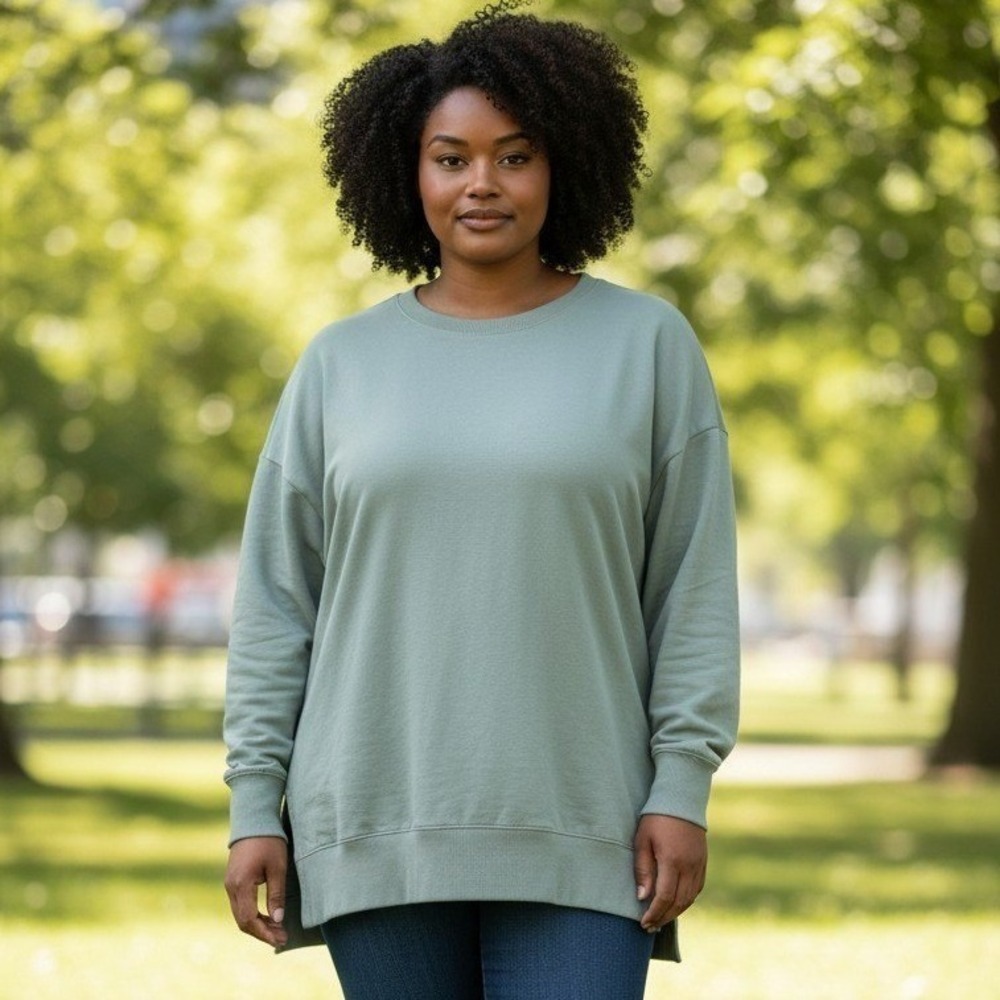 Bobbie Brooks Plus Size 3X Sage Green Crew Neck Oversized Fleece Sweatshirt